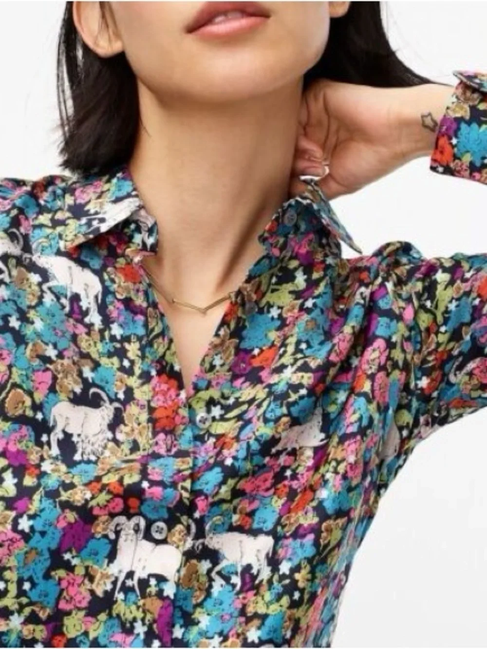 J. Crew Collection silk twill shirt in grazing goats print 8